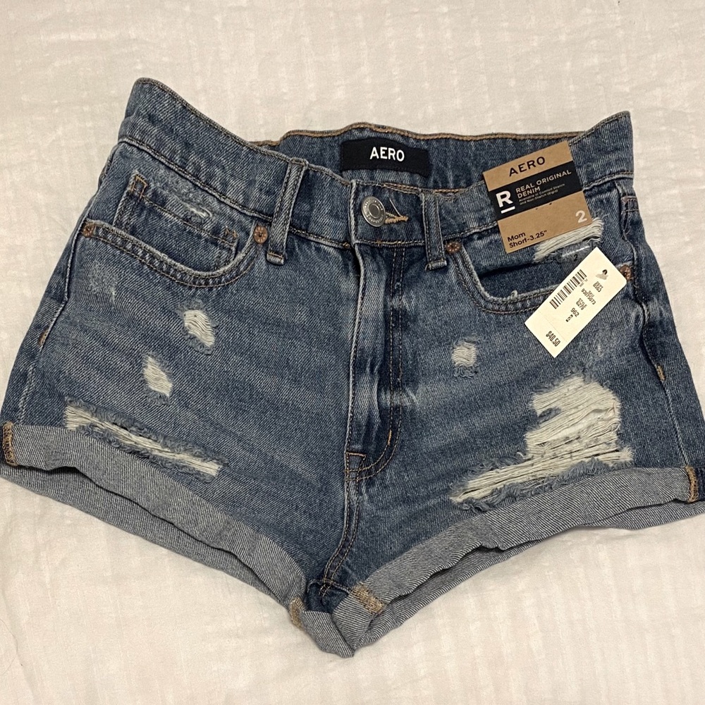 Denim mom ripped shorts